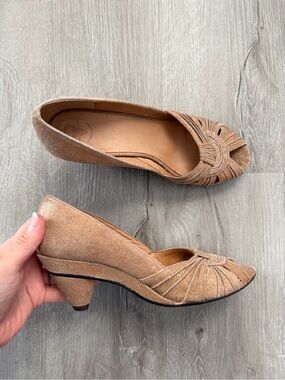 Frye Ada Pleats Peep Toe Pumps Suede Leather Kitten Heels 7.5